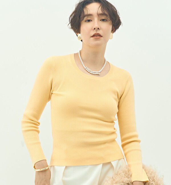 NOLLEY'S sophi「《アンサンブル対応》《手洗い可能》カシミヤ混リブUネックプルオーバー」|ニット・セーター|