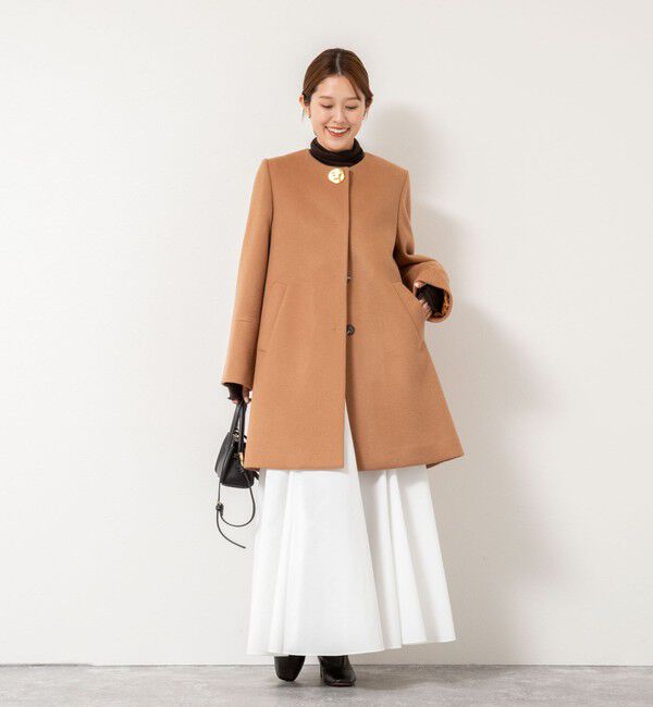 NOLLEY'S「ブローチ付きAラインノーカラーコート」|ノーカラーコート|