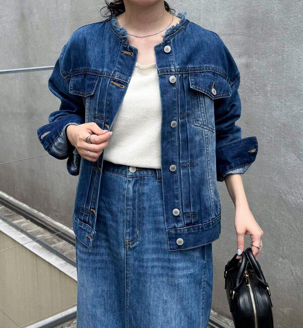 fredy emue「ノーカラーコンパクトデニムジャケット」|デニムジャケット|