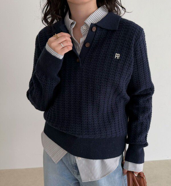 fredy emue「FR刺繍ケーブル柄ポロ衿ニットプルオーバー」|ニット・セーター|