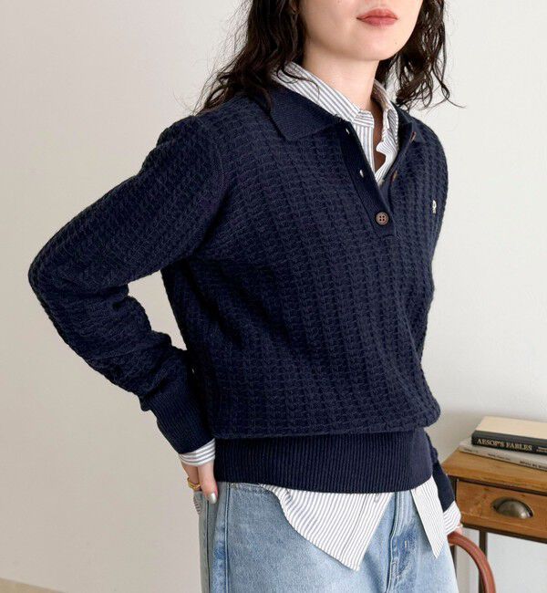 fredy emue「FR刺繍ケーブル柄ポロ衿ニットプルオーバー」|ニット・セーター|