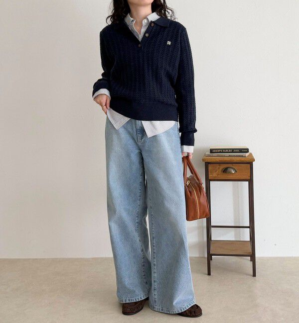 fredy emue「FR刺繍ケーブル柄ポロ衿ニットプルオーバー」|ニット・セーター|