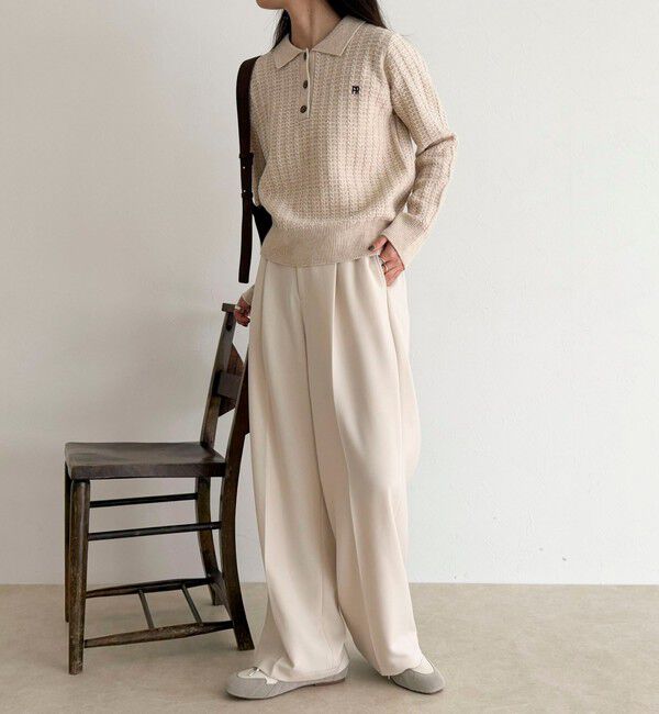 fredy emue「FR刺繍ケーブル柄ポロ衿ニットプルオーバー」|ニット・セーター|