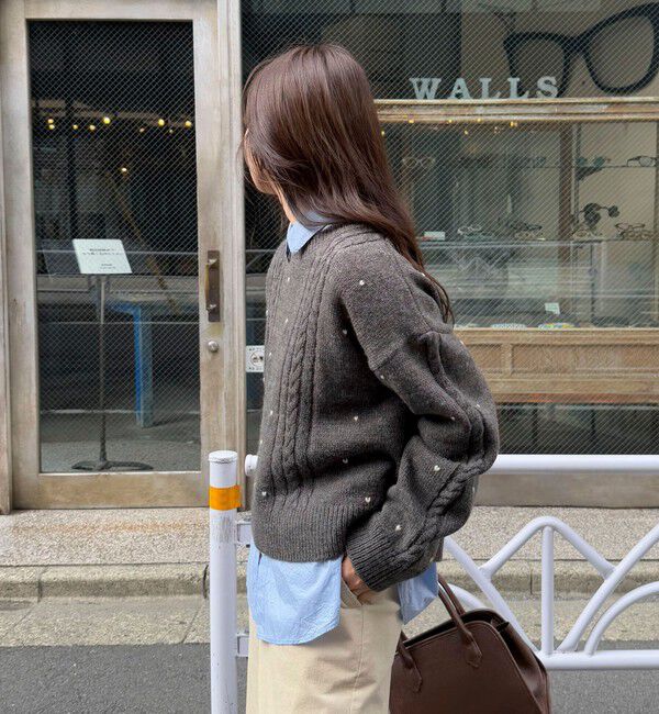 fredy emue「ハート刺繍柄編みニットプルオーバー」|ニット・セーター|