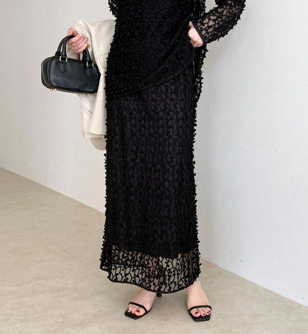 fredy emue「《セットアップ対応》フォーカスドット刺繍スカート」|スカート|ブラック