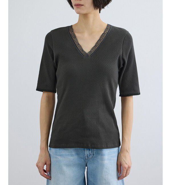 SALON adam et rope'「【Angie La La for SALON】GENTLE intimate レースVネックプルオーバー」|Tシャツ・カットソー|