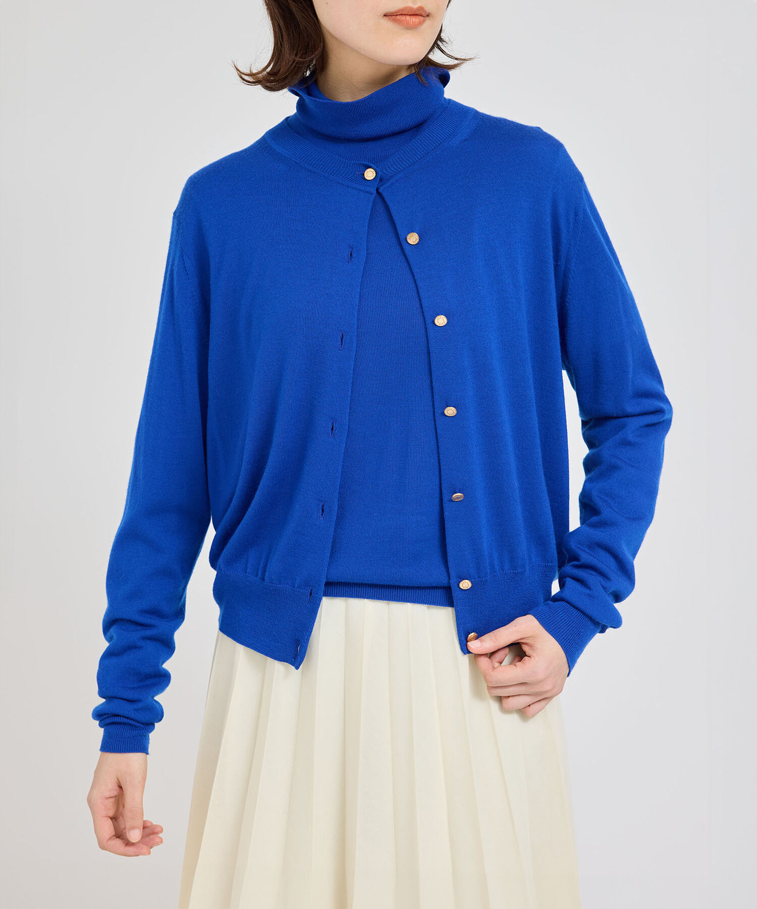 ROPE「SUPER160&rsquo;sメリノウールカーディガン【ロロ・ピアーナ社製ウール使用】/アンサンブル対応」|カーディガン|ブルー(44)