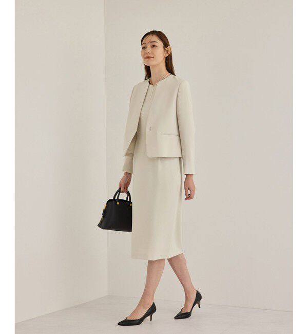 ROPE「トリアセダブルクロスクルーネックジャケット【セレモニー/通勤対応】」|ノーカラージャケット|