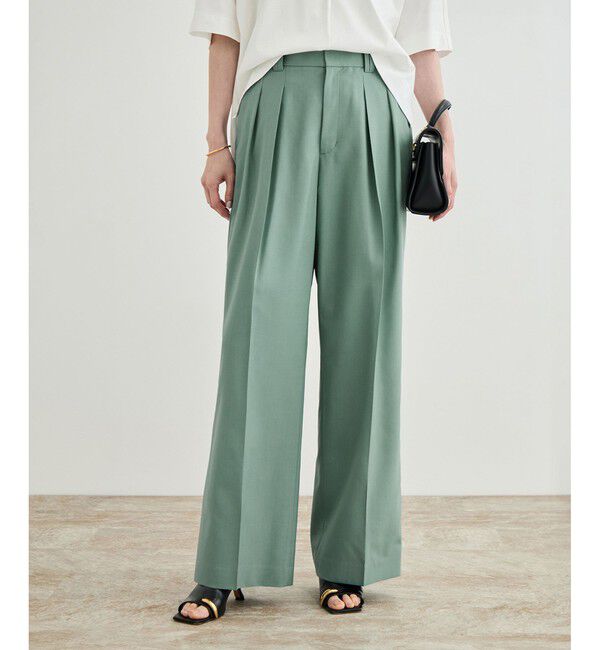 ROPE「【撥水】ウールタックトラウザーパンツ【雑誌掲載】」|チノ|カーキー(36)