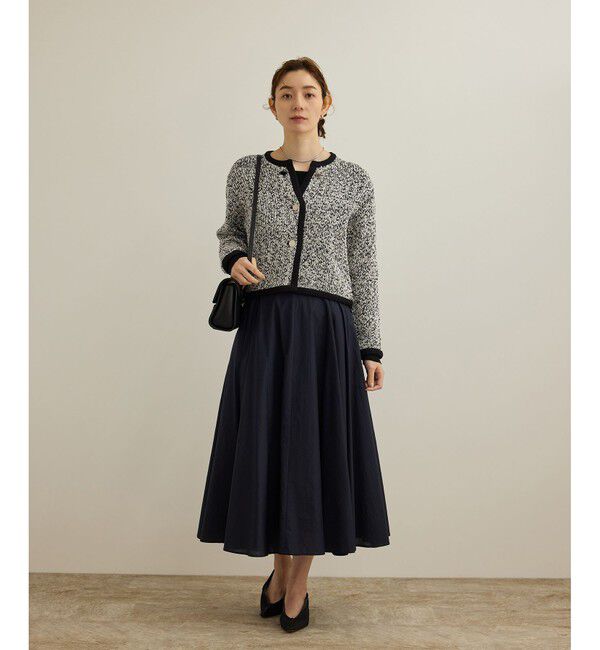 ROPE「スパンコールミックスノーカラーニットジャケット/洗える」|ノーカラージャケット|