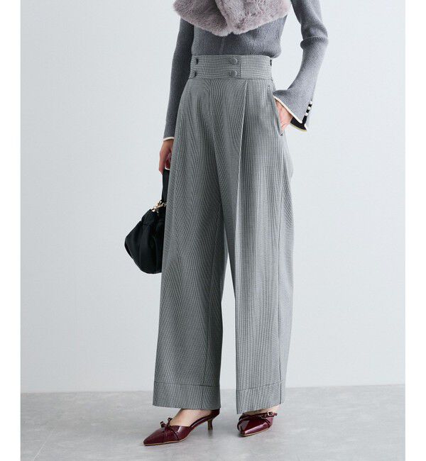 VIS「【美warm】ストレッチ釦付きワイドパンツ/スラックス【アンチピリング/防シワ/洗える】」|チノ|