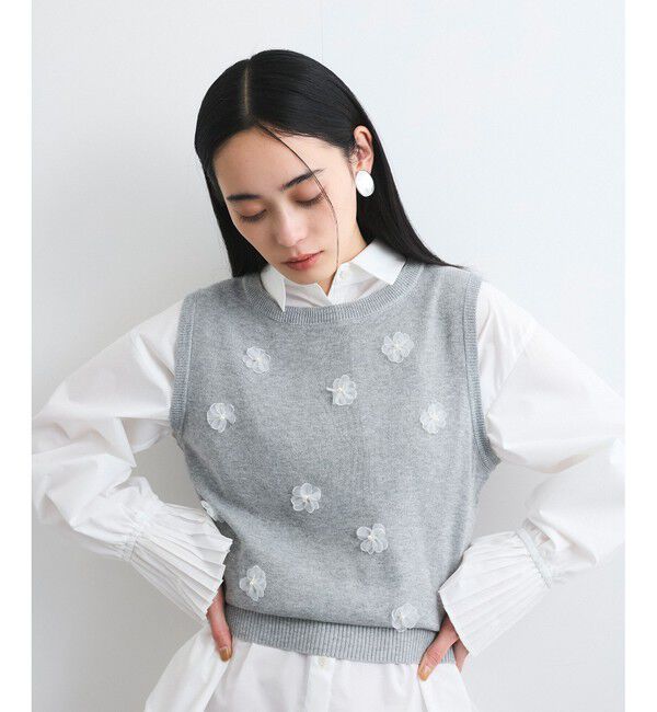 VIS「フラワーモチーフニットベスト」|ベスト・ジレ|