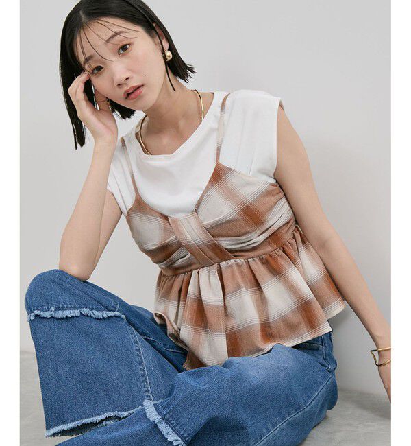 VIS「オンブレチェックリボンビスチェ」|キャミソール|ベージュ系(28)