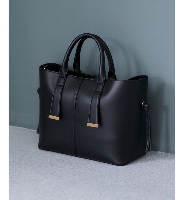 VIS「【復刻/WEB限定】【A4収納】ゴールド金具付きノットトートバッグ/通勤・通学対応」|トートバッグ|ブラック(01)