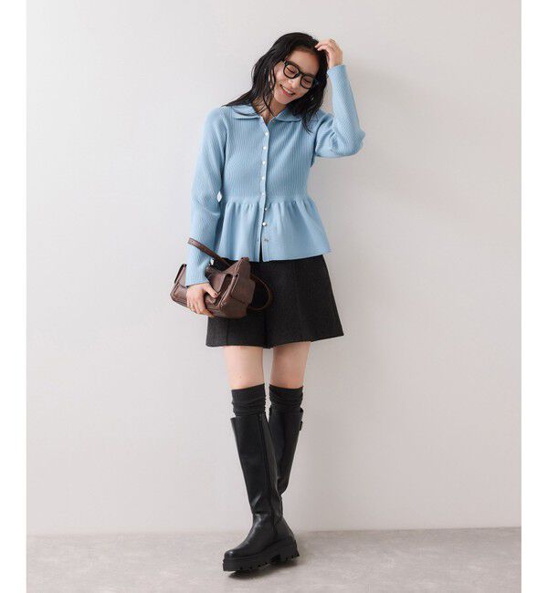 VIS「【洗える】襟付きペプラムカーディガン」|カーディガン|