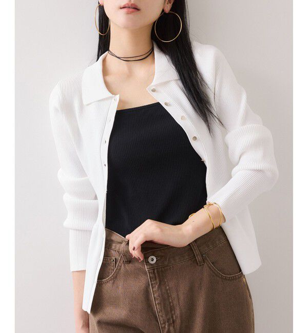 VIS「【洗える】襟付きペプラムカーディガン」|カーディガン|