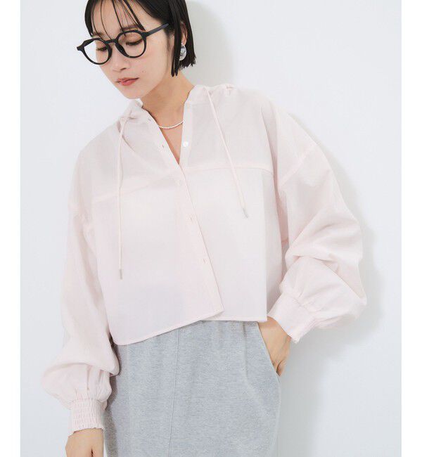 VIS「フード付きクロップドシアーシャツ」|シャツ・ブラウス|ピンク(63)