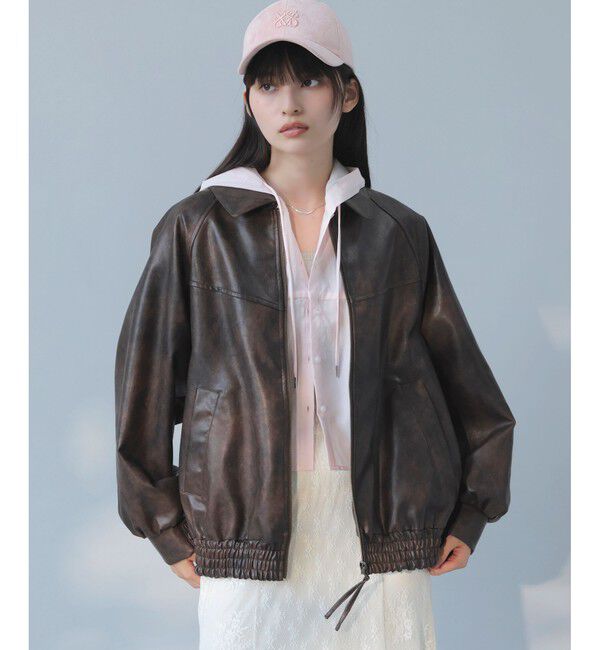 VIS「合皮＆スエードライクジップアップブルゾン」|ブルゾン・スタジャン|