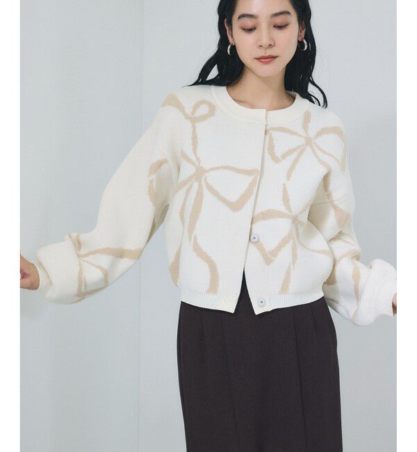 VIS「リボンモチーフジャガードカーディガン/イージーケア」|カーディガン|