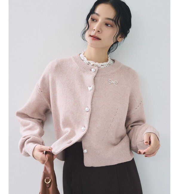 VIS「ハートアソートパール釦ラメミックスカーディガン/イージーケア・一部WEB限定カラー」|カーディガン|ピンク系(65)