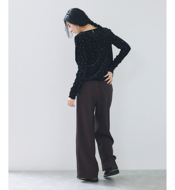 VIS「【2WAY】花柄＆無地アソート袖シャーリングベロアカーディガン」|カーディガン|