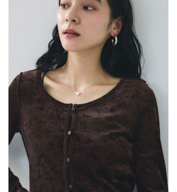 VIS「【2WAY】花柄＆無地アソート袖シャーリングベロアカーディガン」|カーディガン|