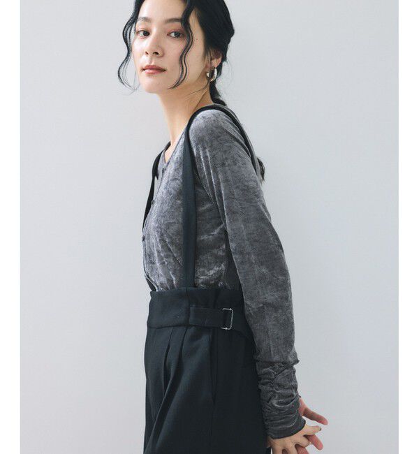 VIS「【2WAY】花柄＆無地アソート袖シャーリングベロアカーディガン」|カーディガン|