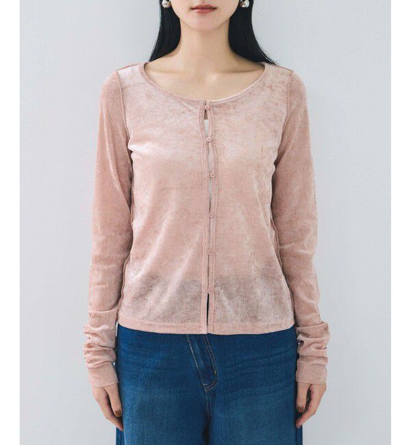 VIS「【2WAY】花柄＆無地アソート袖シャーリングベロアカーディガン」|カーディガン|