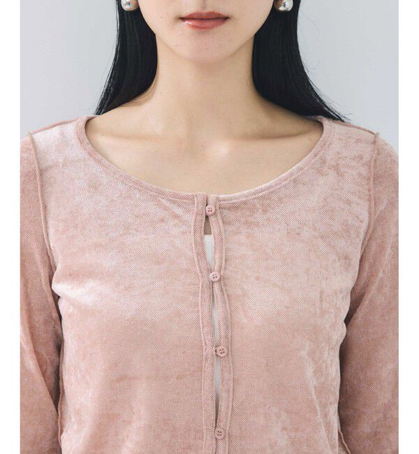 VIS「【2WAY】花柄＆無地アソート袖シャーリングベロアカーディガン」|カーディガン|