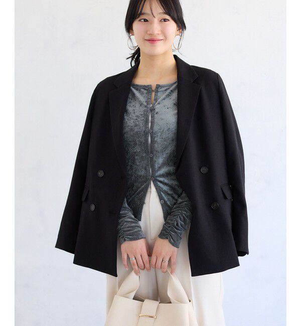 VIS「【2WAY】花柄＆無地アソート袖シャーリングベロアカーディガン」|カーディガン|