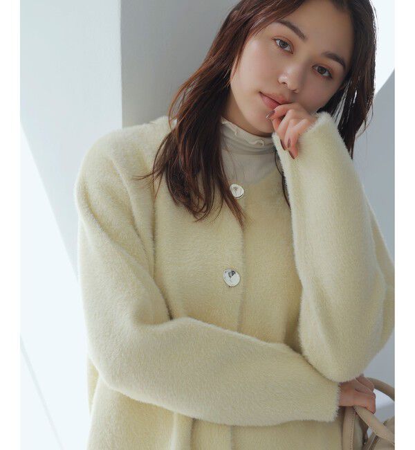 VIS「接結メタルボタンミニフェザーニットコート」|ノーカラージャケット|