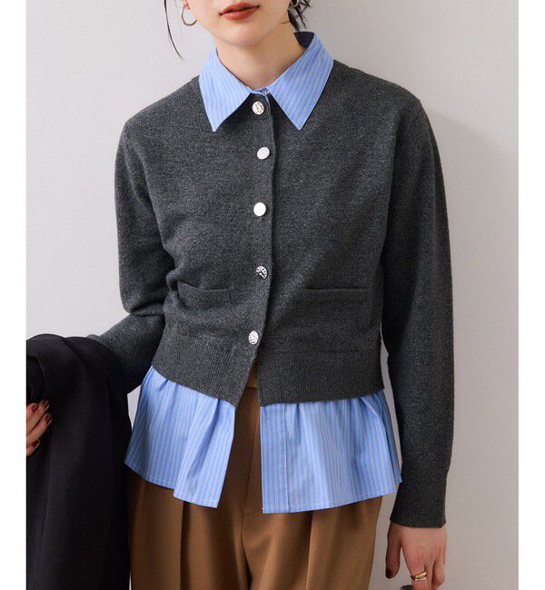 VIS「シャツレイヤード風メタルボタンカーディガン」|カーディガン|