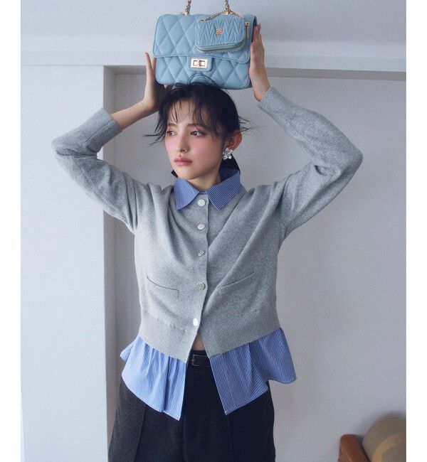 VIS「シャツレイヤード風メタルボタンカーディガン」|カーディガン|