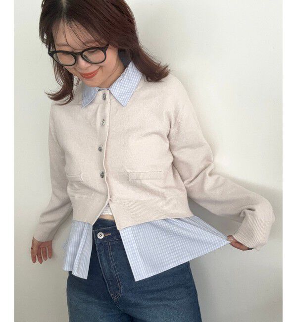 VIS「シャツレイヤード風メタルボタンカーディガン」|カーディガン|