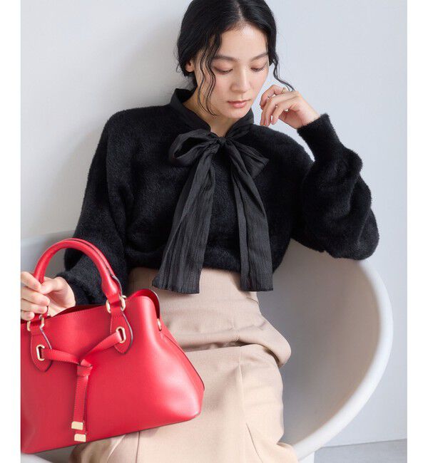 VIS「シアーボウタイリボン付きフェザーニットプルオーバー/2WAY・イージーケア」|ニット・セーター|ブラック(01)