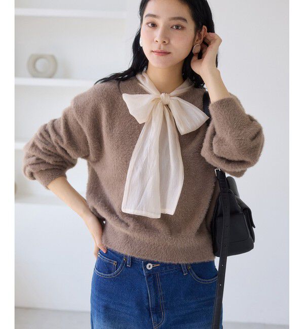 VIS「シアーボウタイリボン付きフェザーニットプルオーバー/2WAY・イージーケア」|ニット・セーター|