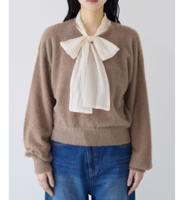 VIS「シアーボウタイリボン付きフェザーニットプルオーバー/2WAY・イージーケア」|ニット・セーター|