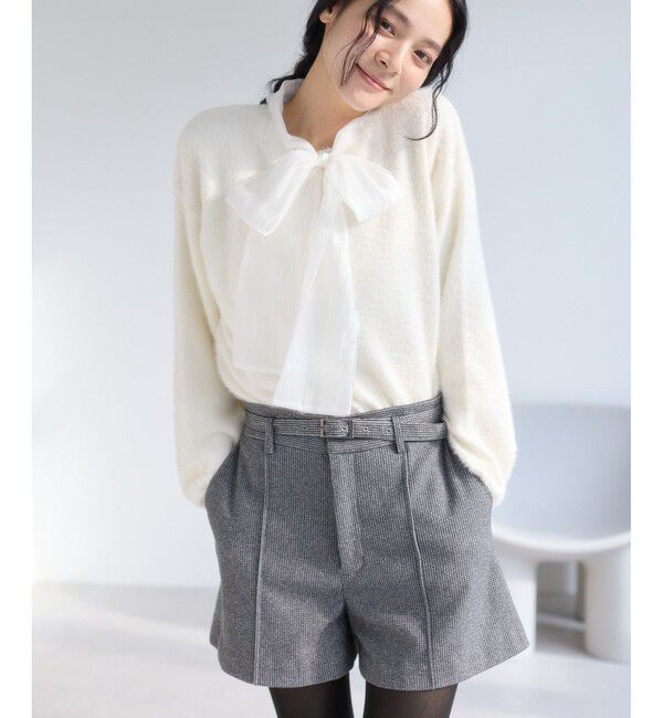 VIS「シアーボウタイリボン付きフェザーニットプルオーバー/2WAY・イージーケア」|ニット・セーター|