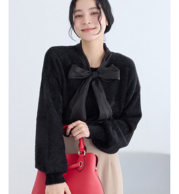 VIS「シアーボウタイリボン付きフェザーニットプルオーバー/2WAY・イージーケア」|ニット・セーター|