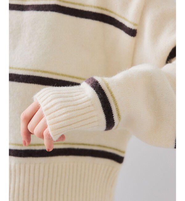 VIS「【WEB/一部店舗限定】ボーダー柄ポロニットプルオーバー」|ニット・セーター|