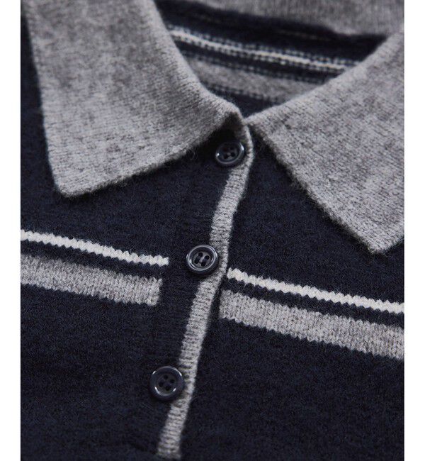 VIS「【WEB/一部店舗限定】ボーダー柄ポロニットプルオーバー」|ニット・セーター|
