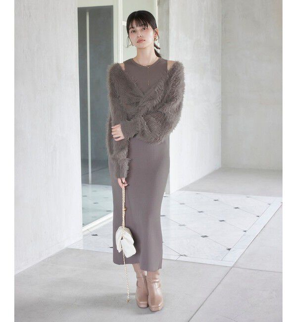 VIS「ねじりショートトップス付きロングニットワンピース/イージーケア」|ワンピース|ベージュ(27)