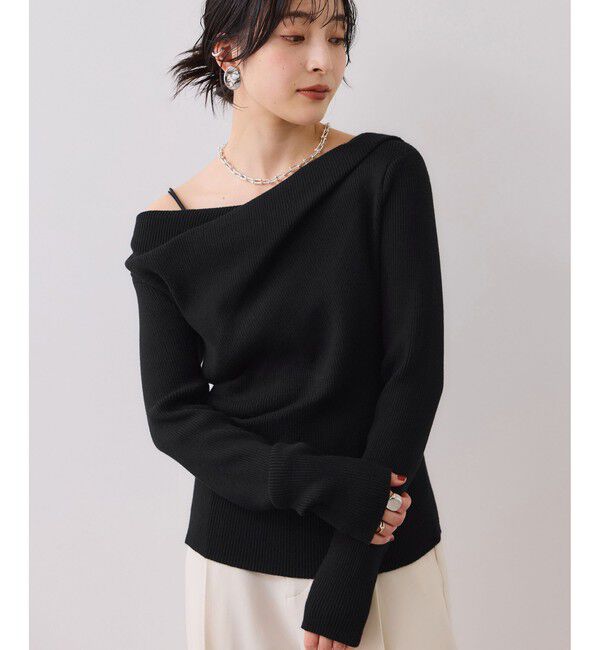VIS「【美得】ドレープオフショルダーリブニット/イージーケア」|ニット・セーター|