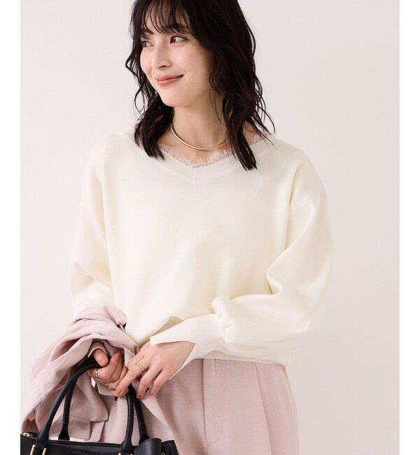 VIS「Vネックレースプルオーバー」|ニット・セーター|