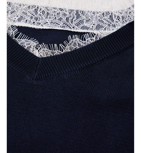 VIS「Vネックレースプルオーバー」|ニット・セーター|