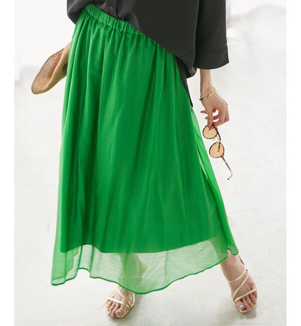 Rope&rsquo;Picnic「エアリーシアーギャザーロングスカート」|スカート|グリーン(30)