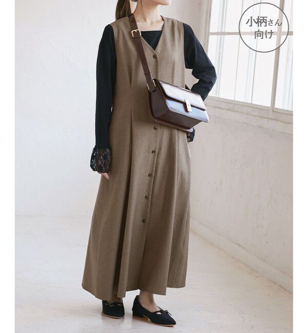 Rope&rsquo;Picnic「【低身長・小柄さんサイズ】ウールライクウエストタックジャンパースカート/セットアップ対応」|ワンピース|ベージュ系(29)