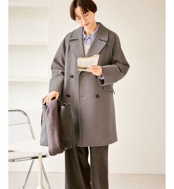 Rope&rsquo;Picnic「ジャージメルトン無地＆チェックオーバーPコート/一部WEB限定カラー・リンクコーデ」|ピーコート|