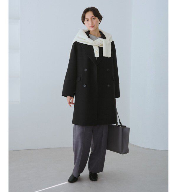 Rope&rsquo;Picnic「ジャージメルトン無地＆チェックオーバーPコート/一部WEB限定カラー・リンクコーデ」|ピーコート|