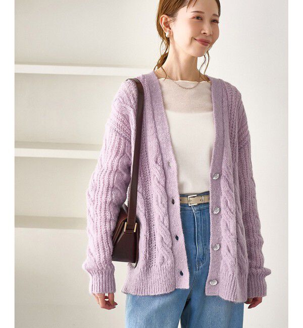 Rope&rsquo;Picnic「ゆるケーブル編みVネックニットカーディガン」|カーディガン|ラベンダー(52)